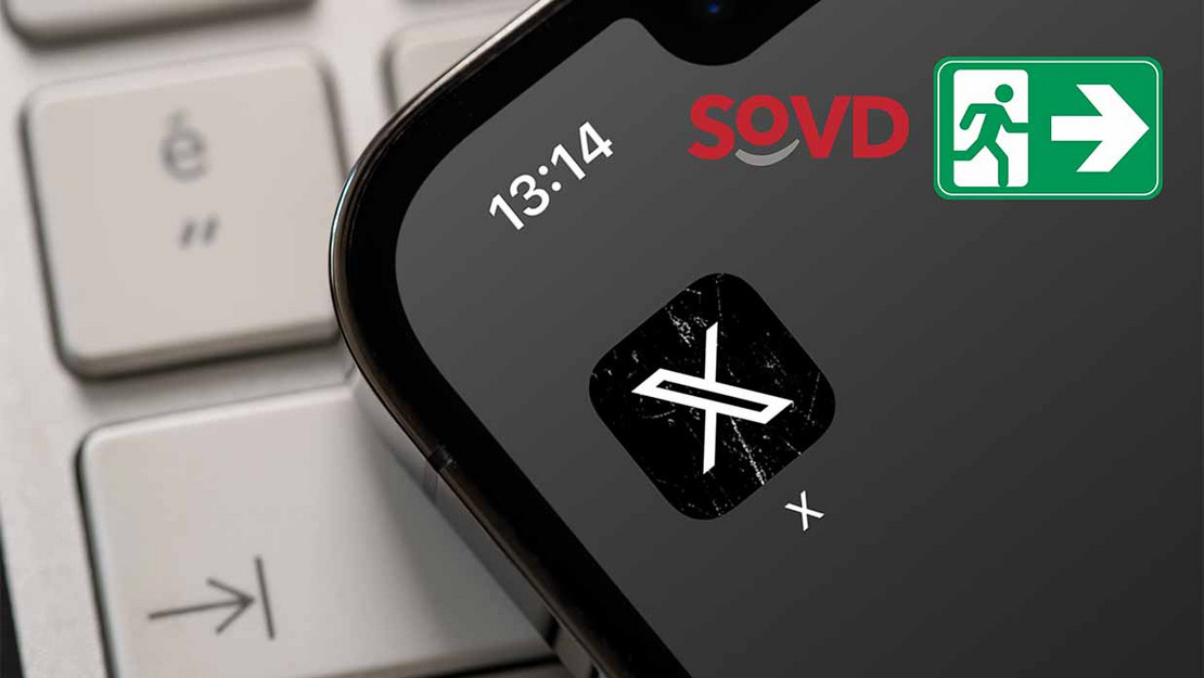 Smartphone mit dem "X"-Icon und einem Notausgangsschild. 